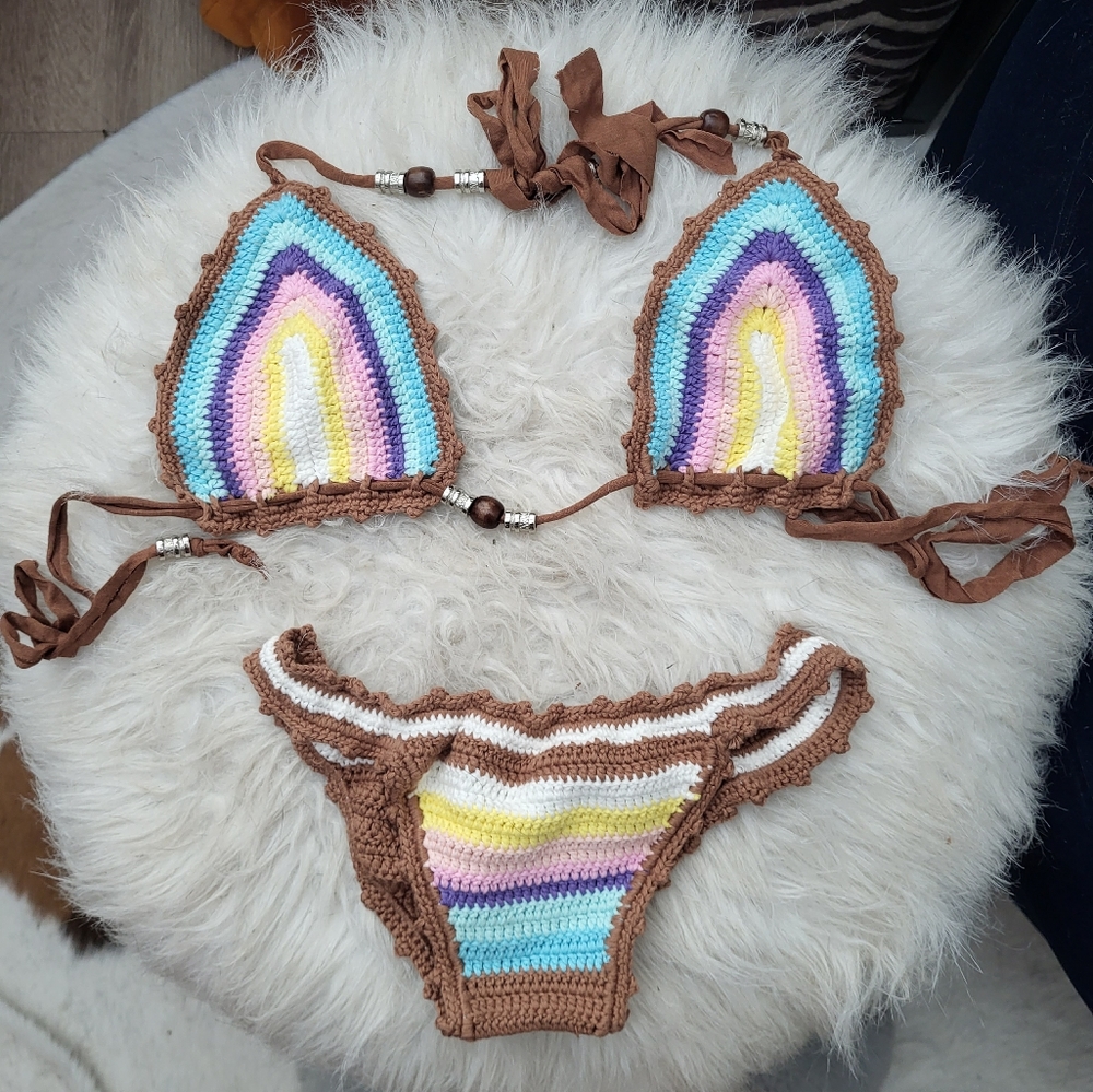New crochet bikini bathing suit multicolor
